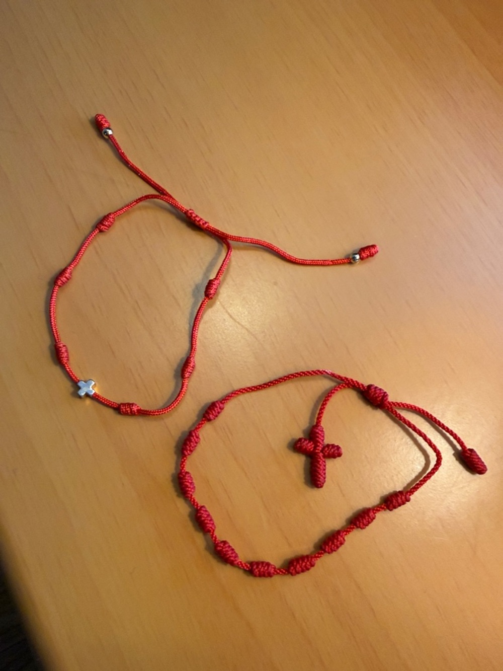 Red Adjustable Cord Bracelets with Cross Accent set of two